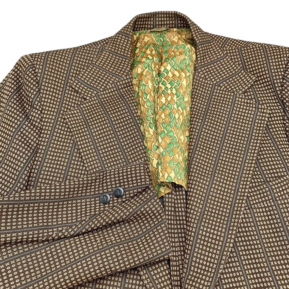 Cesare Larini Figlio Blazer Men 42 Brown Blue Geometric Stripe‎ 50s 60s USA VTG